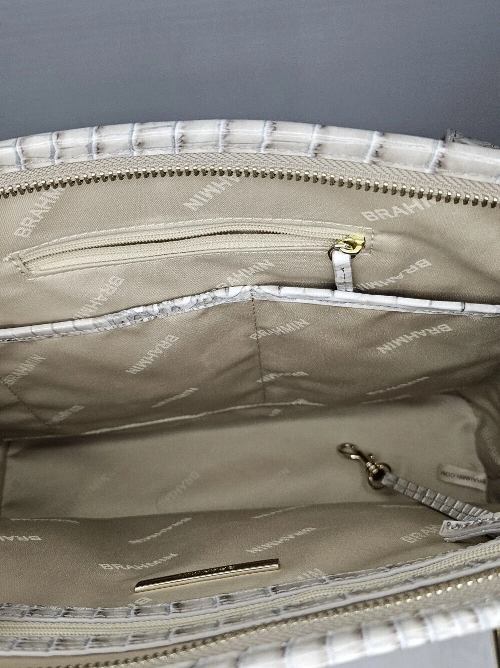 BRAHMIN Medium Asher Bag Fairest Grey Embossed Leather Structured Satchel NWOT